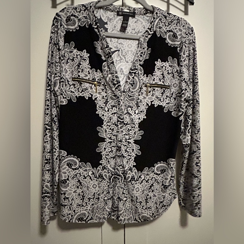 INC International Concepts Black and White Lace Top